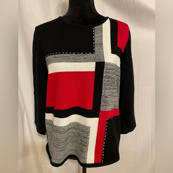 Alfred Dunner Geometric Multicolored 3/4 Sleeve Sweater Size Petite XL - Picture 2 of 7